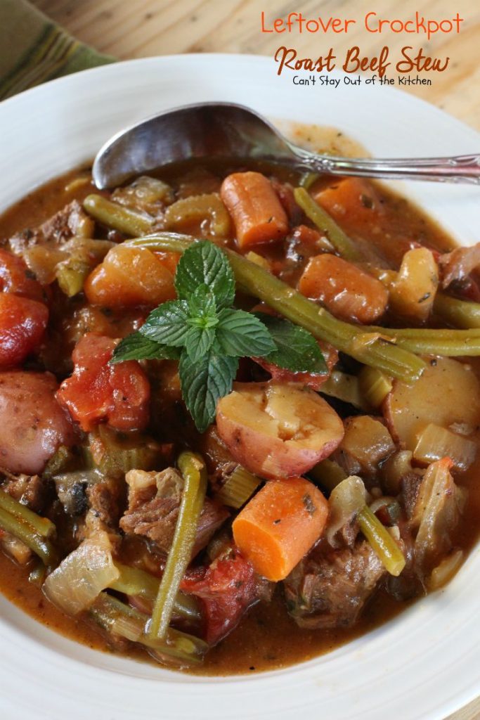 Leftover Crockpot Roast Beef Stew | Can't Stay Out of the Kitchen | this terrific #beefstew uses leftover #potroast & gravy! So easy, too. #glutenfree #crockpot