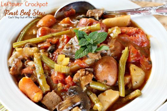 Leftover Crockpot Roast Beef Stew | Can't Stay Out of the Kitchen | this terrific #beefstew uses leftover #potroast & gravy! So easy, too. #glutenfree #crockpot