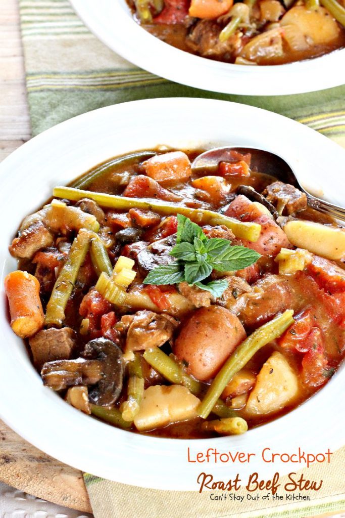 Leftover Crockpot Roast Beef Stew | Can't Stay Out of the Kitchen | this terrific #beefstew uses leftover #potroast & gravy! So easy, too. #glutenfree #crockpot