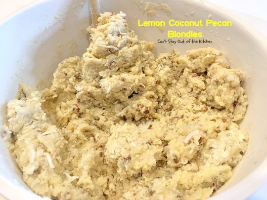 Lemon Coconut Pecan Blondies | Can't Stay Out of the Kitchen | these #cookies are divine! They have a heavenly #lemon icing and are filled with #coconut & #pecans. Great for #potlucks or #tailgating. #dessert