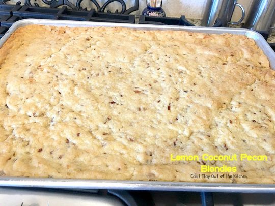 Lemon Coconut Pecan Blondies | Can't Stay Out of the Kitchen | these #cookies are divine! They have a heavenly #lemon icing and are filled with #coconut & #pecans. Great for #potlucks or #tailgating. #dessert