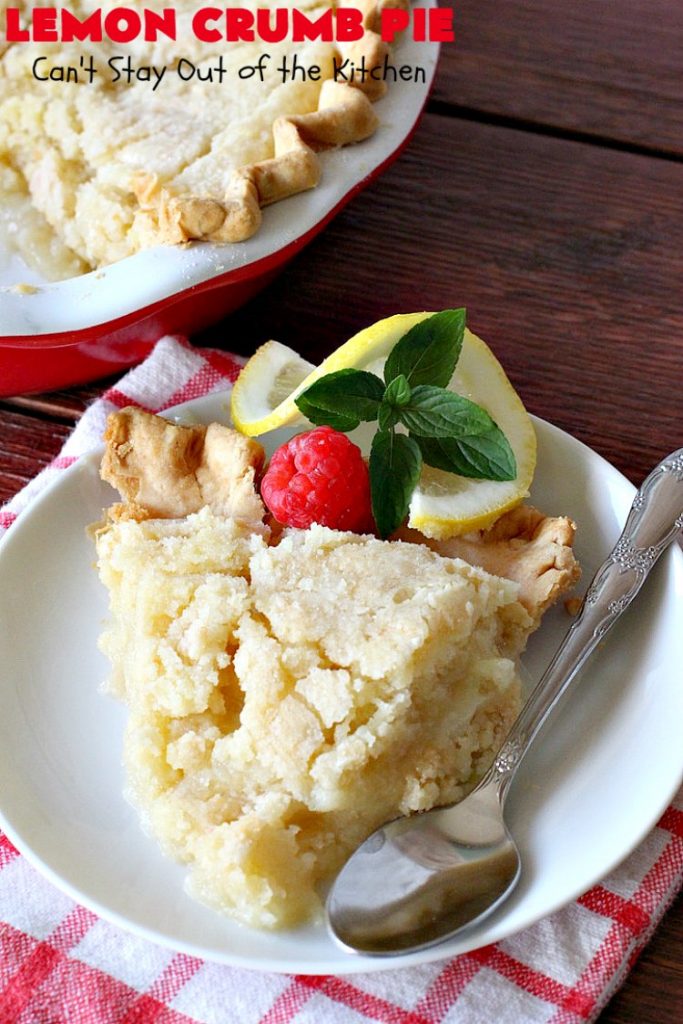 Lemon Crumb Pie | Can't Stay Out of the Kitchen | these #LemonPies are magnificent! This #GooseberryPatch #recipe is so delightful we made 2 batches (4 pies total). Great #dessert for #company or #holidays. #pie #LemonCrumbPie #HolidayDessert #LemonDessert #ValentinesDay