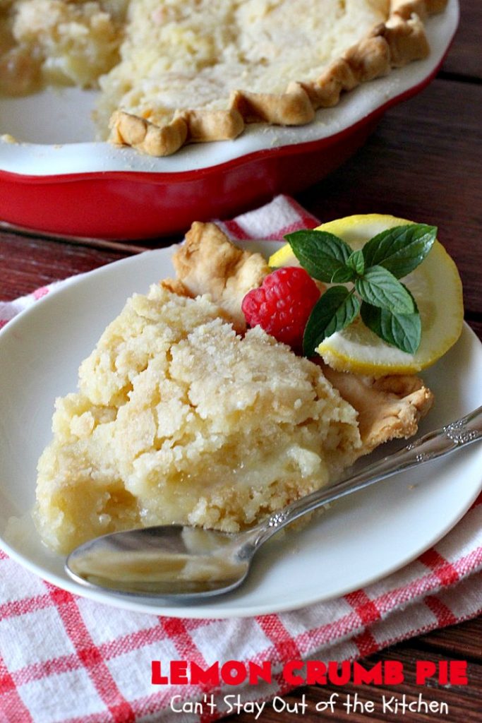 Lemon Crumb Pie | Can't Stay Out of the Kitchen | these #LemonPies are magnificent! This #GooseberryPatch #recipe is so delightful we made 2 batches (4 pies total). Great #dessert for #company or #holidays. #pie #LemonCrumbPie #HolidayDessert #LemonDessert #ValentinesDay