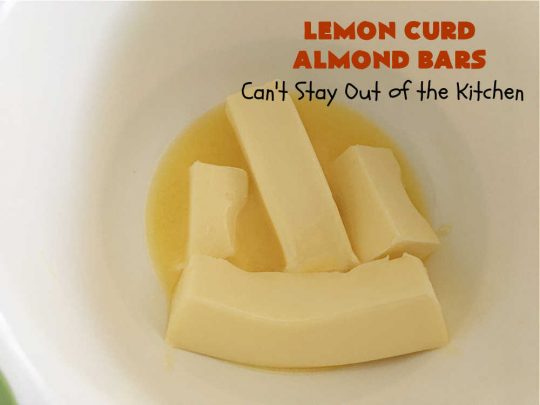 Lemon Curd Almond Bars | Can't Stay Out of the Kitchen | these drool-worthy #cookies are perfect for #holiday #baking & #Christmas or #NewYearsDay parties. #LemonCurd in the filling makes these goodies sensational. #dessert #HolidayDessert #LemonCurdDessert #almonds #AlmondDessert #LemonCurdAlmondBars