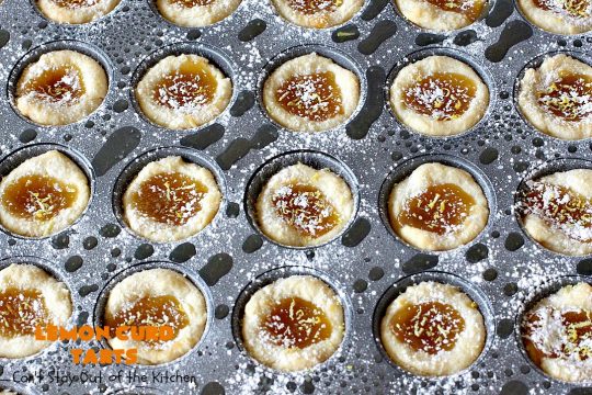 Lemon Curd Tarts | Can't Stay Out of the Kitchen | This awesome 6 ingredient #recipe is perfect for #holiday #baking & #ChristmasCookieExchanges. These festive #cookies are filled with #LemonCurd & are absolutely delightful. Every bite will have you drooling! #lemons #dessert #LemonDessert #LemonCurdTarts