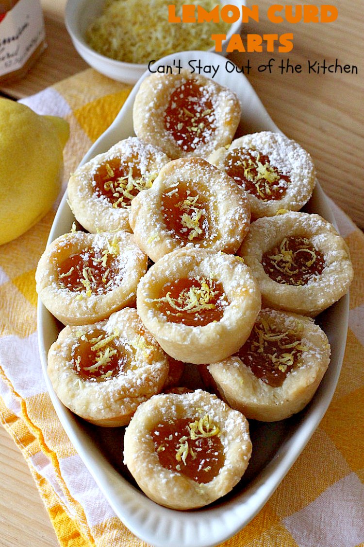 Lemon Curd Tarts | Can't Stay Out of the Kitchen | This awesome 6 ingredient #recipe is perfect for #holiday #baking & #ChristmasCookieExchanges. These festive #cookies are filled with #LemonCurd & are absolutely delightful. Every bite will have you drooling! #lemons #dessert #LemonDessert #LemonCurdTarts