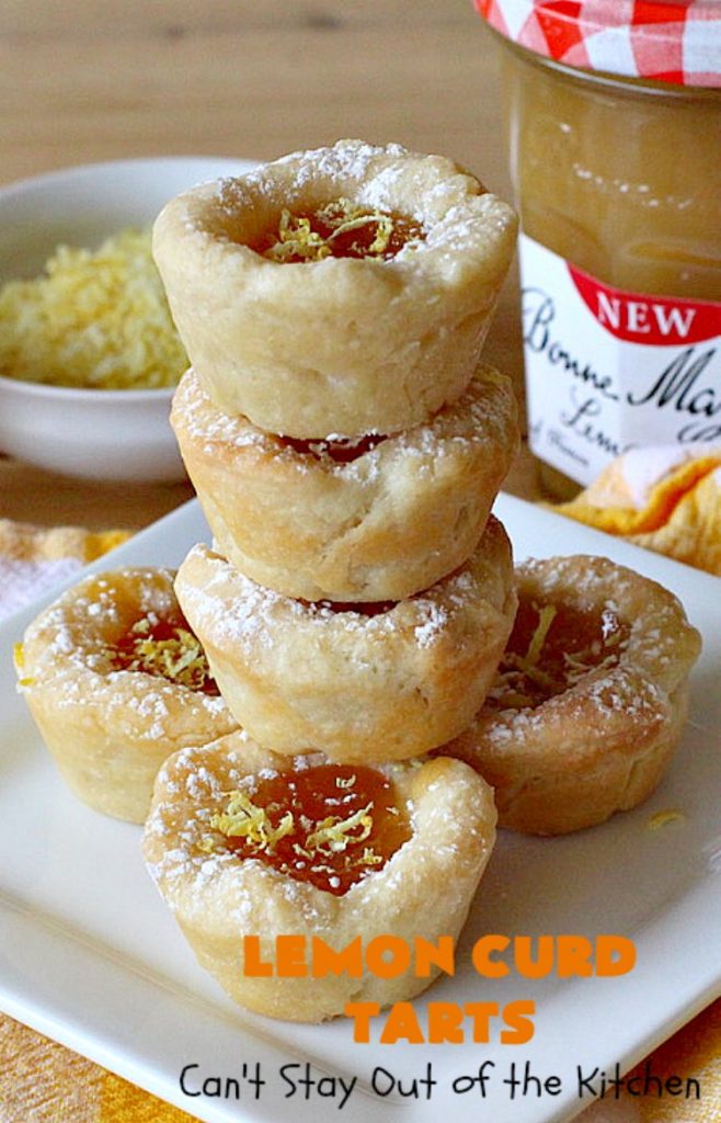 Lemon Curd Tarts | Can't Stay Out of the Kitchen | This awesome 6 ingredient #recipe is perfect for #holiday #baking & #ChristmasCookieExchanges. These festive #cookies are filled with #LemonCurd & are absolutely delightful. Every bite will have you drooling! #lemons #dessert #LemonDessert #LemonCurdTarts
