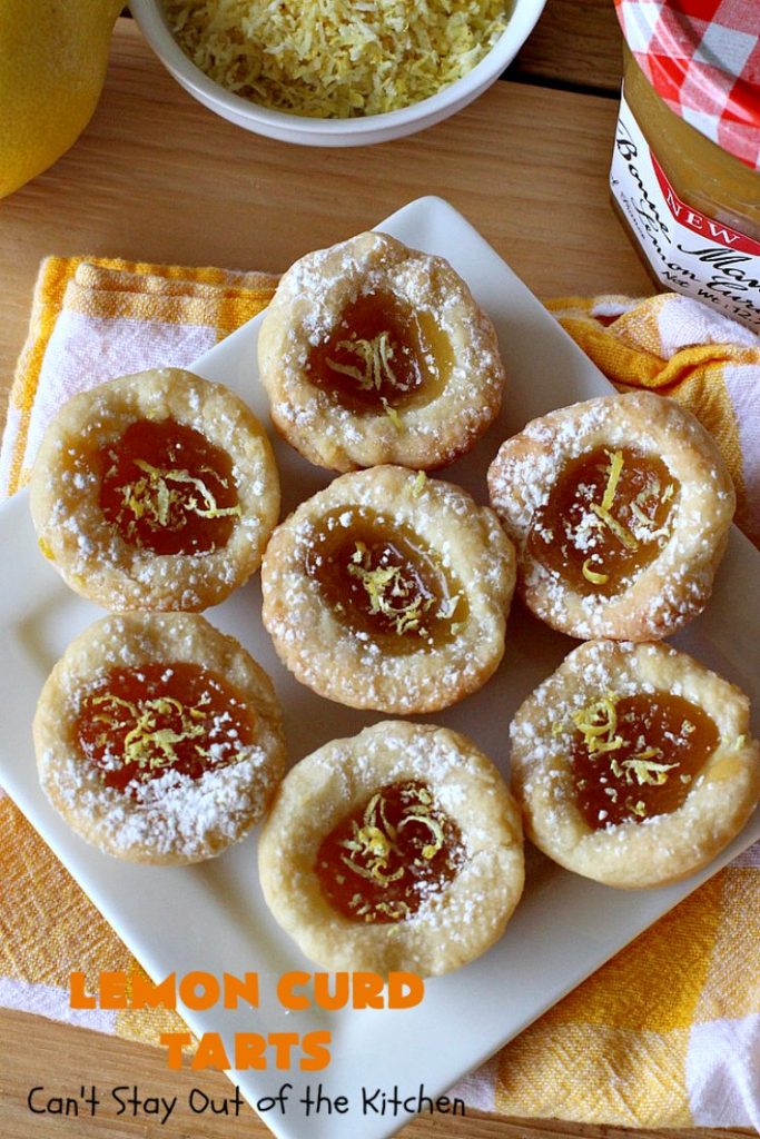 Lemon Curd Tarts | Can't Stay Out of the Kitchen | This awesome 6 ingredient #recipe is perfect for #holiday #baking & #ChristmasCookieExchanges. These festive #cookies are filled with #LemonCurd & are absolutely delightful. Every bite will have you drooling! #lemons #dessert #LemonDessert #LemonCurdTarts