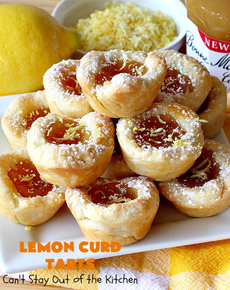 Lemon Curd Tarts | Can't Stay Out of the Kitchen | This awesome 6 ingredient #recipe is perfect for #holiday #baking & #ChristmasCookieExchanges. These festive #cookies are filled with #LemonCurd & are absolutely delightful. Every bite will have you drooling! #lemons #dessert #LemonDessert #LemonCurdTarts