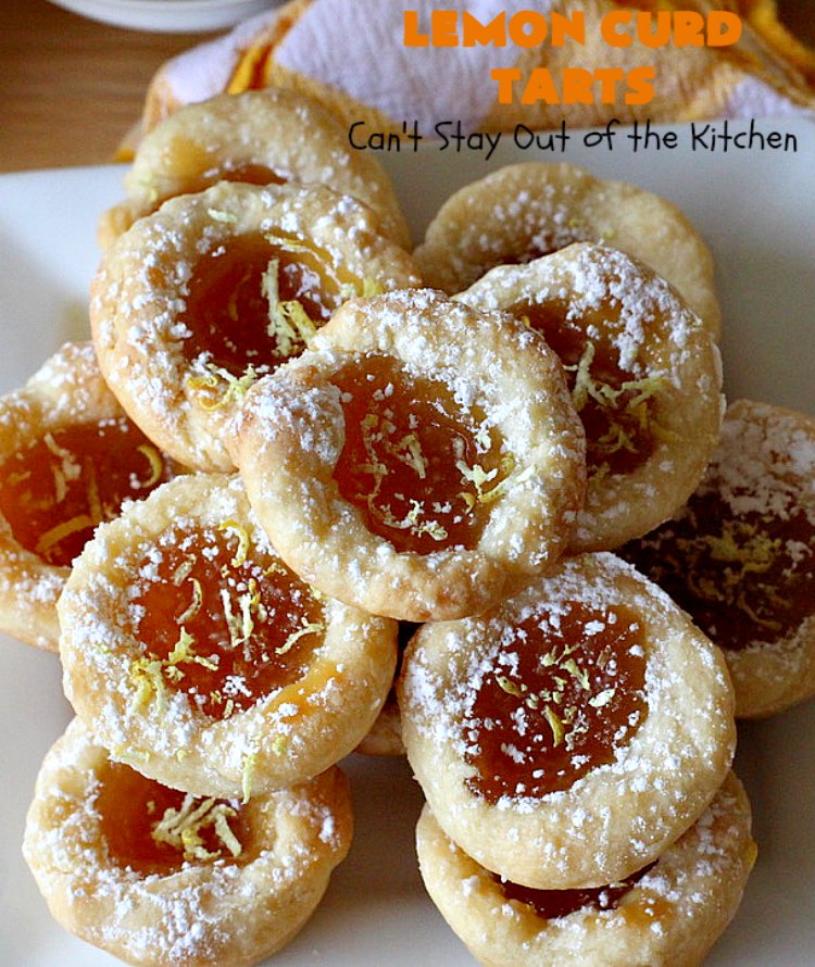 Lemon Curd Tarts | Can't Stay Out of the Kitchen | This awesome 6 ingredient #recipe is perfect for #holiday #baking & #ChristmasCookieExchanges. These festive #cookies are filled with #LemonCurd & are absolutely delightful. Every bite will have you drooling! #lemons #dessert #LemonDessert #LemonCurdTarts