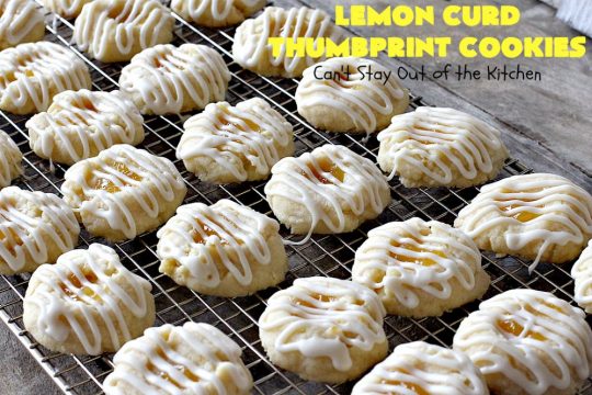 Lemon Curd Thumbprint Cookies | Can't Stay Out of the Kitchen | these delectable #thumbprintcookies are terrific for the #holidays & #Christmas #baking. #LemonCurd gives them a little bite & the vanilla icing on top makes them sweetly heavenly. #cookies #dessert #lemon #LemonDessert #HolidayDessert #ChristmasDessert #ChristmasCookieExchange #ChristmasCookie