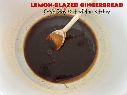 Lemon-Glazed Gingerbread | Can't Stay Out of the Kitchen | this delectable #gingerbread is served with a #LemonGlaze dolloped over top. One whiff of this #dessert #baking in your oven will have you swooning! Excellent #dessert for any occasion including #FallBaking, #Christmas #holidays or anytime you want a #GingerbreadDessert! #LemonGlazedGingerbread