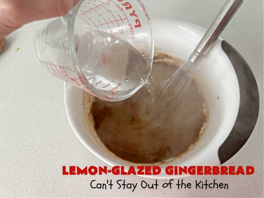 Lemon-Glazed Gingerbread | Can't Stay Out of the Kitchen | this delectable #gingerbread is served with a #LemonGlaze dolloped over top. One whiff of this #dessert #baking in your oven will have you swooning! Excellent #dessert for any occasion including #FallBaking, #Christmas #holidays or anytime you want a #GingerbreadDessert! #LemonGlazedGingerbread