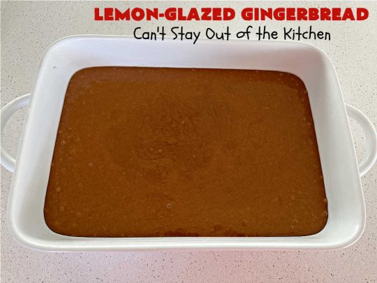 Lemon-Glazed Gingerbread | Can't Stay Out of the Kitchen | this delectable #gingerbread is served with a #LemonGlaze dolloped over top. One whiff of this #dessert #baking in your oven will have you swooning! Excellent #dessert for any occasion including #FallBaking, #Christmas #holidays or anytime you want a #GingerbreadDessert! #LemonGlazedGingerbread