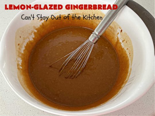 Lemon-Glazed Gingerbread | Can't Stay Out of the Kitchen | this delectable #gingerbread is served with a #LemonGlaze dolloped over top. One whiff of this #dessert #baking in your oven will have you swooning! Excellent #dessert for any occasion including #FallBaking, #Christmas #holidays or anytime you want a #GingerbreadDessert! #LemonGlazedGingerbread