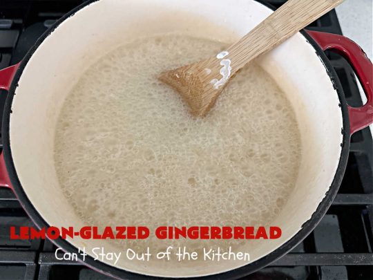 Lemon-Glazed Gingerbread | Can't Stay Out of the Kitchen | this delectable #gingerbread is served with a #LemonGlaze dolloped over top. One whiff of this #dessert #baking in your oven will have you swooning! Excellent #dessert for any occasion including #FallBaking, #Christmas #holidays or anytime you want a #GingerbreadDessert! #LemonGlazedGingerbread