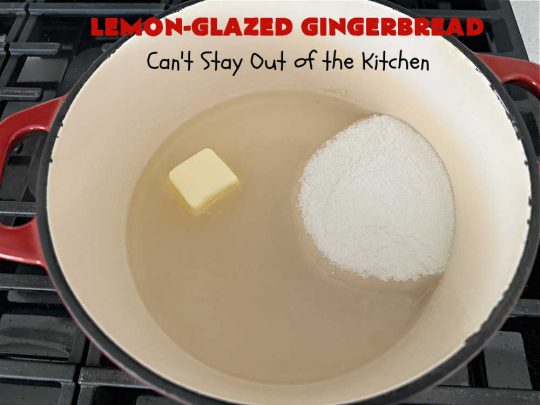 Lemon-Glazed Gingerbread | Can't Stay Out of the Kitchen | this delectable #gingerbread is served with a #LemonGlaze dolloped over top. One whiff of this #dessert #baking in your oven will have you swooning! Excellent #dessert for any occasion including #FallBaking, #Christmas #holidays or anytime you want a #GingerbreadDessert! #LemonGlazedGingerbread