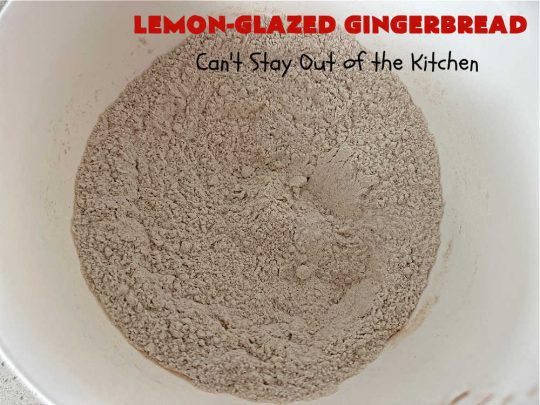 Lemon-Glazed Gingerbread | Can't Stay Out of the Kitchen | this delectable #gingerbread is served with a #LemonGlaze dolloped over top. One whiff of this #dessert #baking in your oven will have you swooning! Excellent #dessert for any occasion including #FallBaking, #Christmas #holidays or anytime you want a #GingerbreadDessert! #LemonGlazedGingerbread