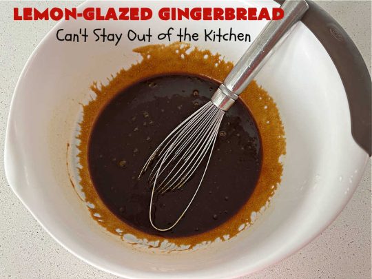 Lemon-Glazed Gingerbread | Can't Stay Out of the Kitchen | this delectable #gingerbread is served with a #LemonGlaze dolloped over top. One whiff of this #dessert #baking in your oven will have you swooning! Excellent #dessert for any occasion including #FallBaking, #Christmas #holidays or anytime you want a #GingerbreadDessert! #LemonGlazedGingerbread