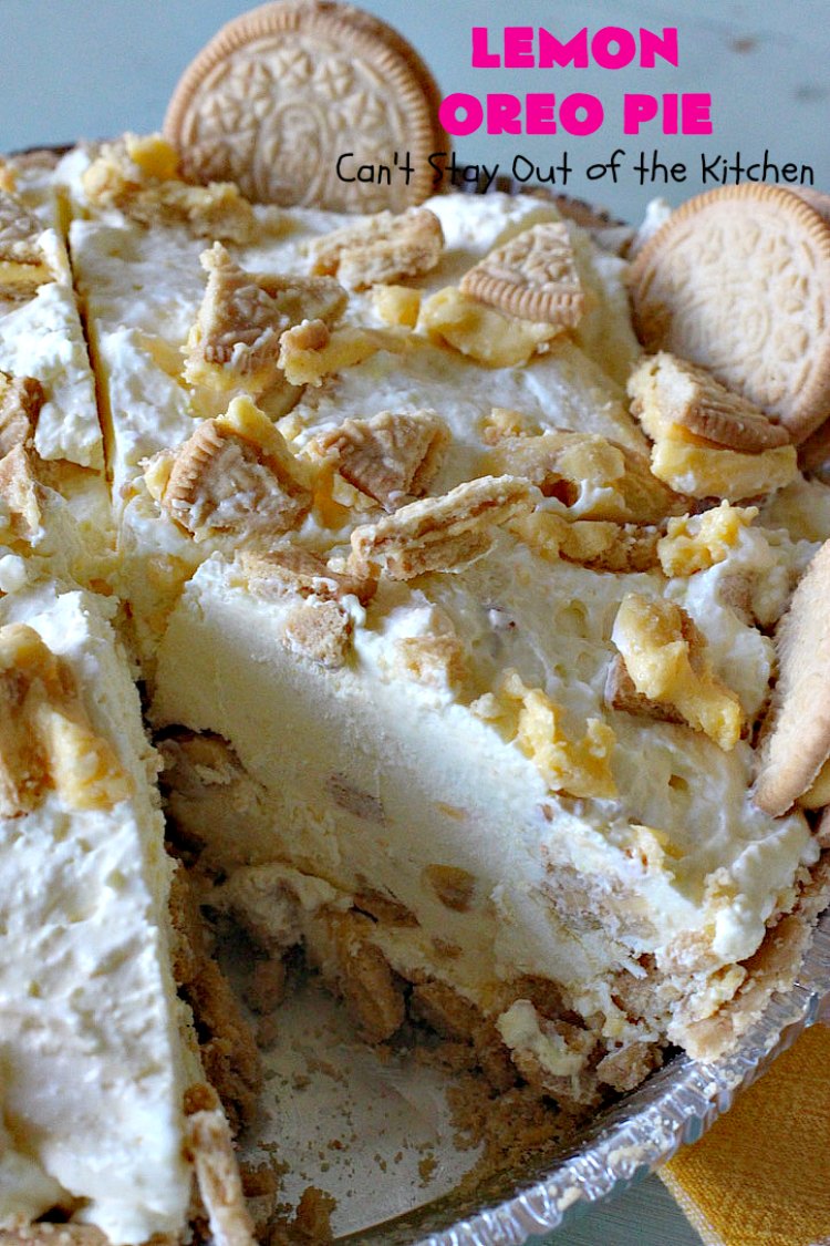 Lemon Oreo Pie | Can't Stay Out of the Kitchen | this luscious 5-ingredient #pie will knock your socks off! It's made with #LemonOreos & is perfect for a company or #holiday #dessert. #Lemon #Oreos #LemonOreoPie