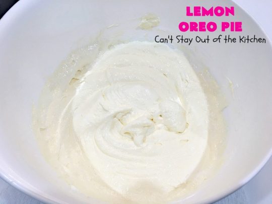 Lemon Oreo Pie | Can't Stay Out of the Kitchen | this luscious 5-ingredient #pie will knock your socks off! It's made with #LemonOreos & is perfect for a company or #holiday #dessert. #Lemon #Oreos #LemonOreoPie