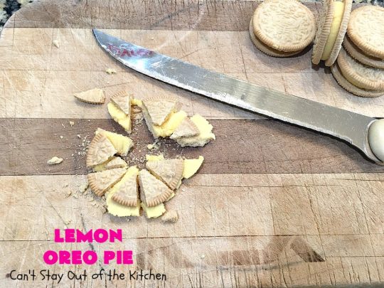 Lemon Oreo Pie | Can't Stay Out of the Kitchen | this luscious 5-ingredient #pie will knock your socks off! It's made with #LemonOreos & is perfect for a company or #holiday #dessert. #Lemon #Oreos #LemonOreoPie