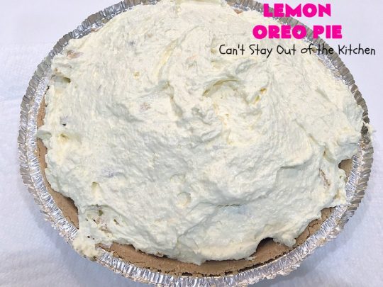 Lemon Oreo Pie | Can't Stay Out of the Kitchen | this luscious 5-ingredient #pie will knock your socks off! It's made with #LemonOreos & is perfect for a company or #holiday #dessert. #Lemon #Oreos #LemonOreoPie