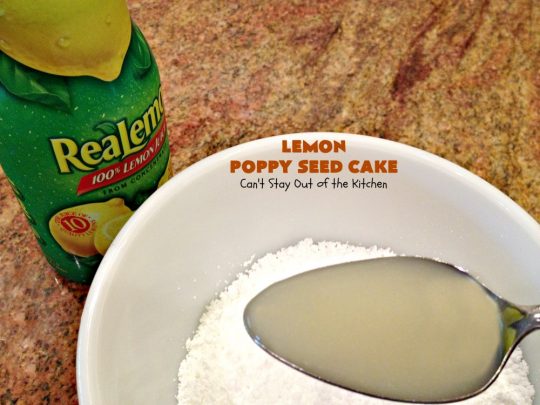 Lemon Poppy Seed Cake | Can't Stay Out of the Kitchen | this delicious #coffeecake starts with a boxed #cakemix. It's easy, lemony & absolutely mouthwatering. We serve it for #breakfast or as a #dessert. #Holiday #Lemon #poppyseeds #LemonCake #HolidayBreakfast #HolidayDessert #EasyLemonCake #LemonDessert #LemonCoffeeCake