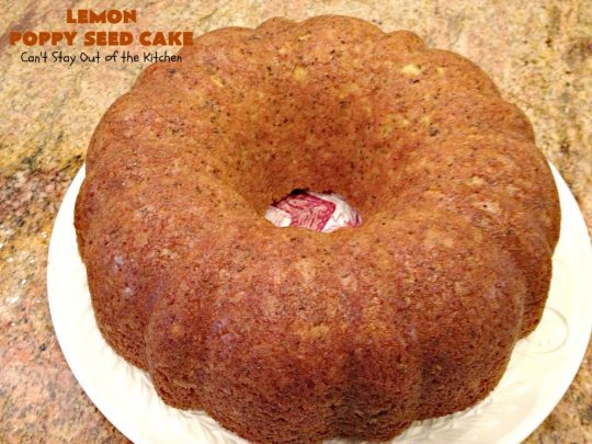 Lemon Poppy Seed Cake | Can't Stay Out of the Kitchen | this delicious #coffeecake starts with a boxed #cakemix. It's easy, lemony & absolutely mouthwatering. We serve it for #breakfast or as a #dessert. #Holiday #Lemon #poppyseeds #LemonCake #HolidayBreakfast #HolidayDessert #EasyLemonCake #LemonDessert #LemonCoffeeCake