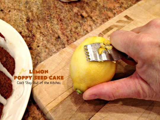 Lemon Poppy Seed Cake | Can't Stay Out of the Kitchen | this delicious #coffeecake starts with a boxed #cakemix. It's easy, lemony & absolutely mouthwatering. We serve it for #breakfast or as a #dessert. #Holiday #Lemon #poppyseeds #LemonCake #HolidayBreakfast #HolidayDessert #EasyLemonCake #LemonDessert #LemonCoffeeCake