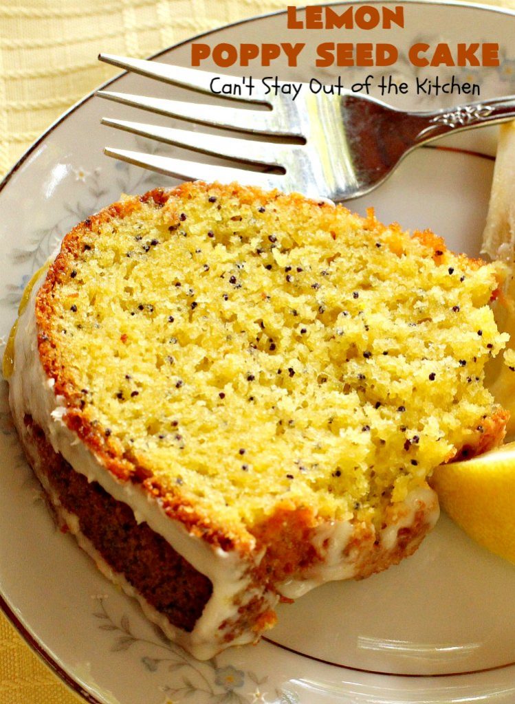 Lemon Poppy Seed Cake | Can't Stay Out of the Kitchen | this delicious #coffeecake starts with a boxed #cakemix. It's easy, lemony & absolutely mouthwatering. We serve it for #breakfast or as a #dessert. #Holiday #Lemon #poppyseeds #LemonCake #HolidayBreakfast #HolidayDessert #EasyLemonCake #LemonDessert #LemonCoffeeCake
