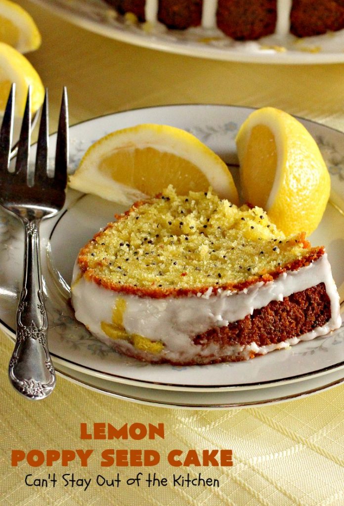 Lemon Poppy Seed Cake | Can't Stay Out of the Kitchen | this delicious #coffeecake starts with a boxed #cakemix. It's easy, lemony & absolutely mouthwatering. We serve it for #breakfast or as a #dessert. #Holiday #Lemon #poppyseeds #LemonCake #HolidayBreakfast #HolidayDessert #EasyLemonCake #LemonDessert #LemonCoffeeCake