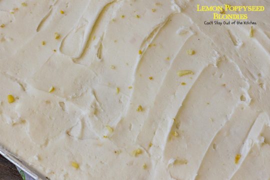 Lemon Poppyseed Blondies | Can't Stay Out of the Kitchen | these luscious #lemon #poppyseed #cookies have a scrumptious lemon frosting you'll be drooling over! #dessert