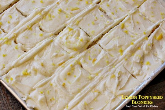 Lemon Poppyseed Blondies | Can't Stay Out of the Kitchen | these luscious #lemon #poppyseed #cookies have a scrumptious lemon frosting you'll be drooling over! #dessert
