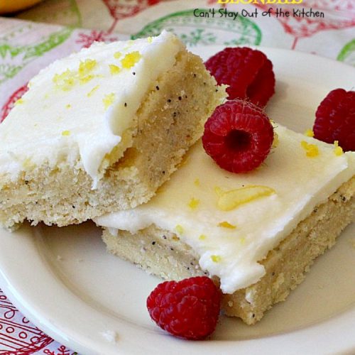 Lemon Poppyseed Blondies | Can't Stay Out of the Kitchen | these luscious #lemon #poppyseed #cookies have a scrumptious lemon frosting you'll be drooling over! #dessert