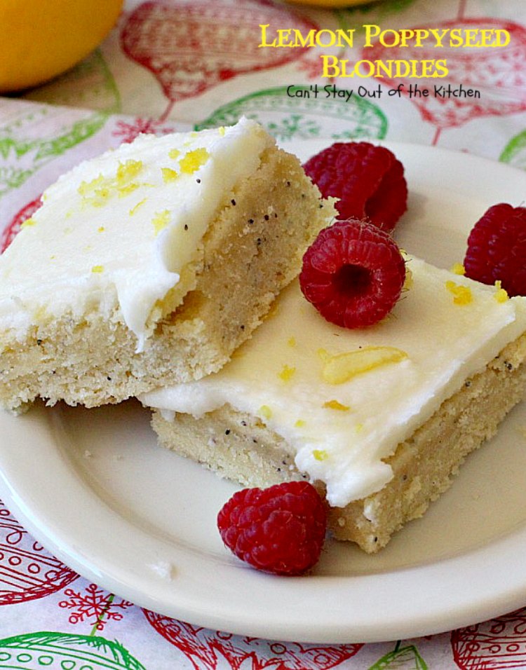 Lemon Poppyseed Blondies | Can't Stay Out of the Kitchen | these luscious #lemon #poppyseed #cookies have a scrumptious lemon frosting you'll be drooling over! #dessert