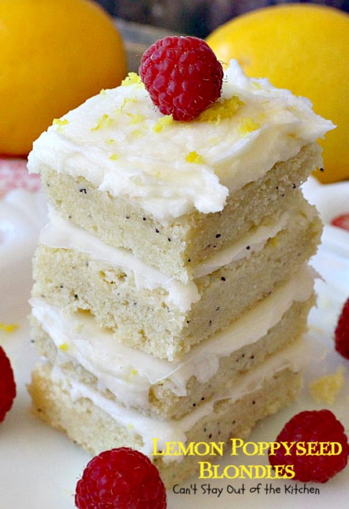 Lemon Poppyseed Blondies | Can't Stay Out of the Kitchen | these luscious #lemon #poppyseed #cookies have a scrumptious lemon frosting you'll be drooling over! #dessert