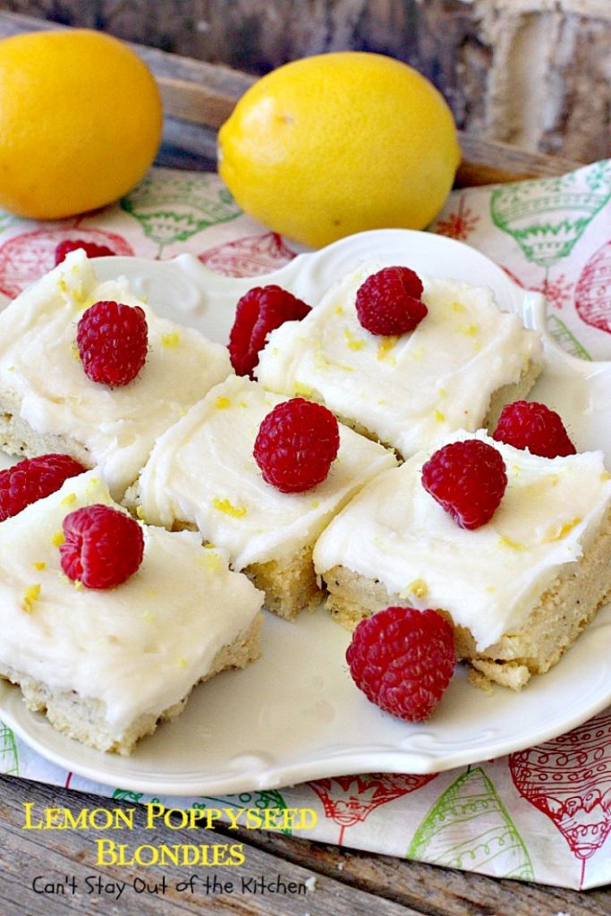 Lemon Poppyseed Blondies | Can't Stay Out of the Kitchen | these luscious #lemon #poppyseed #cookies have a scrumptious lemon frosting you'll be drooling over! #dessert