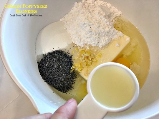 Lemon Poppyseed Blondies | Can't Stay Out of the Kitchen | these luscious #lemon #poppyseed #cookies have a scrumptious lemon frosting you'll be drooling over! #dessert