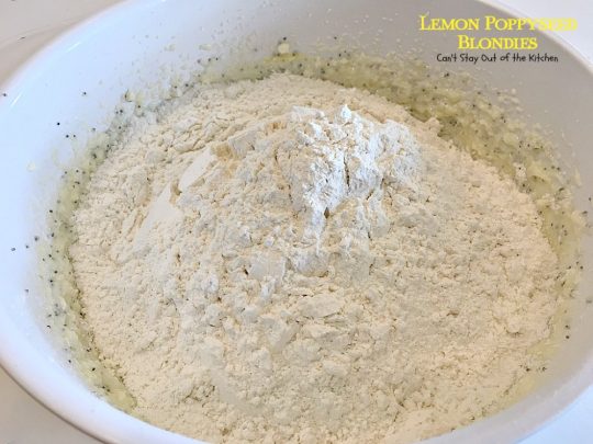 Lemon Poppyseed Blondies | Can't Stay Out of the Kitchen | these luscious #lemon #poppyseed #cookies have a scrumptious lemon frosting you'll be drooling over! #dessert