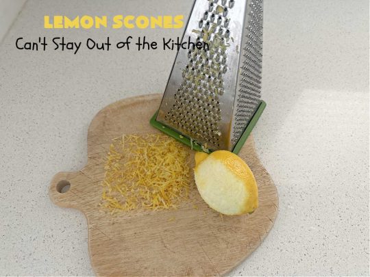 Lemon Scones | Can't Stay Out of the Kitchen | these luscious #scones include #LemonZest #CandiedLemonPeel & #LemonJuice! Yes, they're delightfully lemony & marvelous for a weekend, #holiday or company #breakfast or #brunch. If you enjoy #lemon anything, these sweet #LemonScones will cure any sweet tooth craving. #HolidayBreakfast #ParadiseFruit