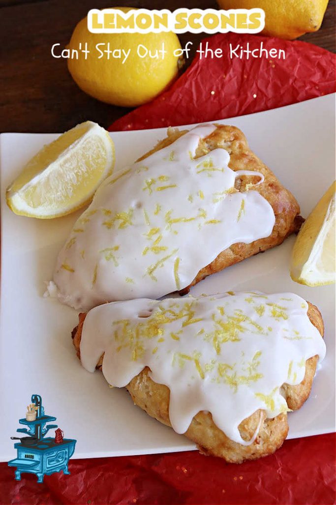 Lemon Scones | Can't Stay Out of the Kitchen | these luscious #scones include #LemonZest #CandiedLemonPeel & #LemonJuice! Yes, they're delightfully lemony & marvelous for a weekend, #holiday or company #breakfast or #brunch. If you enjoy #lemon anything, these sweet #LemonScones will cure any sweet tooth craving. #HolidayBreakfast #ParadiseFruit