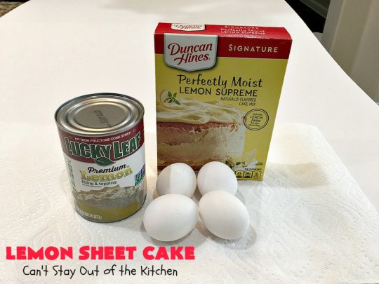 Lemon Sheet Cake | Can't Stay Out of the Kitchen | this delicious #lemon #cake uses only 8 ingredients for the cake & the icing. It's so easy, yet has a luscious lemony taste to die for! The #CreamCheese icing is wonderful. #dessert #tailgating #LemonDessert #LemonSheetCake #Holiday #HolidayDessert