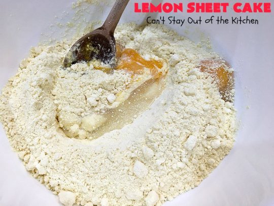Lemon Sheet Cake | Can't Stay Out of the Kitchen | this delicious #lemon #cake uses only 8 ingredients for the cake & the icing. It's so easy, yet has a luscious lemony taste to die for! The #CreamCheese icing is wonderful. #dessert #tailgating #LemonDessert #LemonSheetCake #Holiday #HolidayDessert