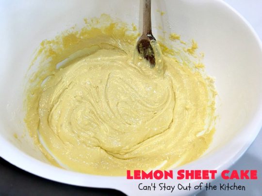 Lemon Sheet Cake | Can't Stay Out of the Kitchen | this delicious #lemon #cake uses only 8 ingredients for the cake & the icing. It's so easy, yet has a luscious lemony taste to die for! The #CreamCheese icing is wonderful. #dessert #tailgating #LemonDessert #LemonSheetCake #Holiday #HolidayDessert