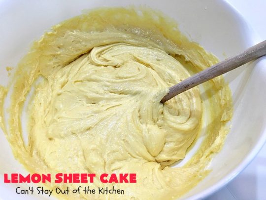Lemon Sheet Cake | Can't Stay Out of the Kitchen | this delicious #lemon #cake uses only 8 ingredients for the cake & the icing. It's so easy, yet has a luscious lemony taste to die for! The #CreamCheese icing is wonderful. #dessert #tailgating #LemonDessert #LemonSheetCake #Holiday #HolidayDessert