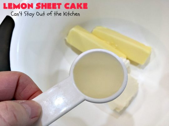 Lemon Sheet Cake | Can't Stay Out of the Kitchen | this delicious #lemon #cake uses only 8 ingredients for the cake & the icing. It's so easy, yet has a luscious lemony taste to die for! The #CreamCheese icing is wonderful. #dessert #tailgating #LemonDessert #LemonSheetCake #Holiday #HolidayDessert