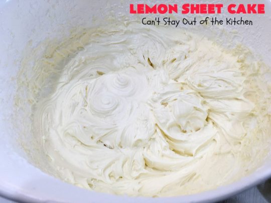 Lemon Sheet Cake | Can't Stay Out of the Kitchen | this delicious #lemon #cake uses only 8 ingredients for the cake & the icing. It's so easy, yet has a luscious lemony taste to die for! The #CreamCheese icing is wonderful. #dessert #tailgating #LemonDessert #LemonSheetCake #Holiday #HolidayDessert