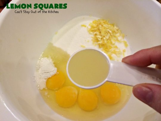 Lemon Squares | Can't Stay Out of the Kitchen | this ooey, gooey, lemony, decadent #dessert has always been my son's favorite #cookie #recipe. We've always loved making them for the #Christmas #holidays. This easy & economical dessert will have you drooling from the first bite! #lemon #LemonSquares #LemonDessert #HolidayDessert