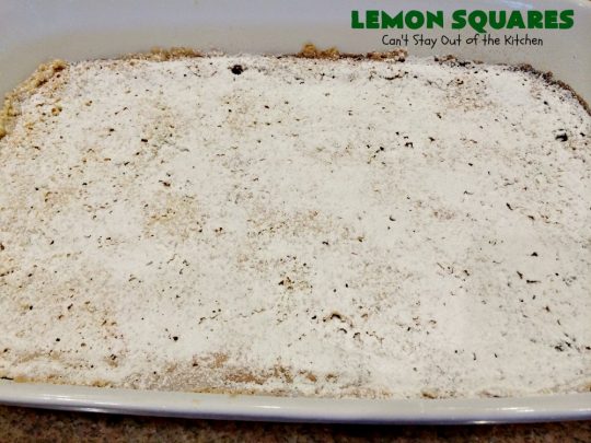 Lemon Squares | Can't Stay Out of the Kitchen | this ooey, gooey, lemony, decadent #dessert has always been my son's favorite #cookie #recipe. We've always loved making them for the #Christmas #holidays. This easy & economical dessert will have you drooling from the first bite! #lemon #LemonSquares #LemonDessert #HolidayDessert